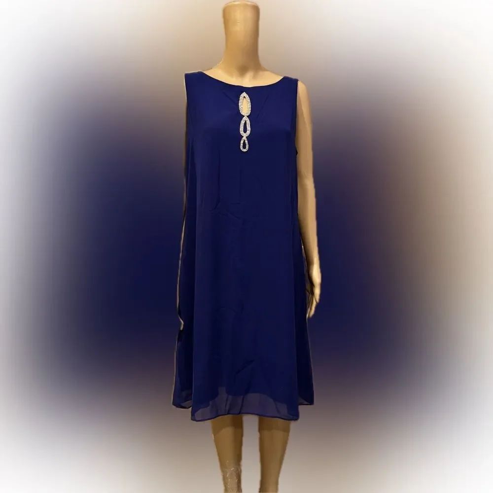 SLNY SL Fashions New York Royal Blue Chiffon evening Midi Dress sz 14